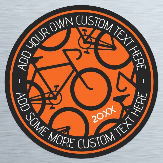 Adesivo Redondo Bicicleta de Texto Personalizada Laranja e Preto (Criador carregado)