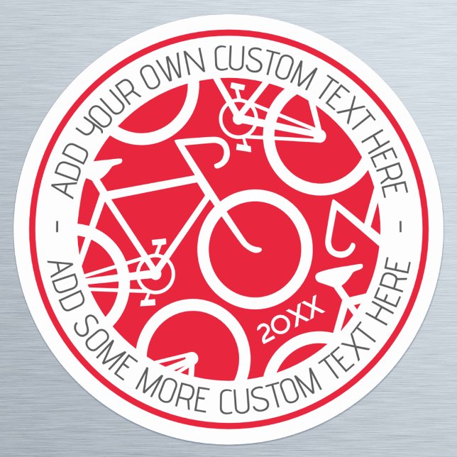 Adesivo Redondo Bicicleta de Texto Personalizado Vermelho (Criador carregado)