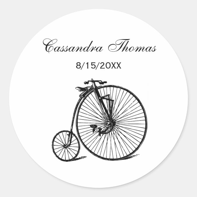 Adesivo Redondo Bicicleta de Viagem Velocipede Penny Farthing (Frente)