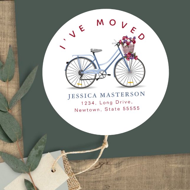 Adesivo Redondo Bicicleta Floral de Aquarela l Eu Mudei Nova Casa (Criador carregado)