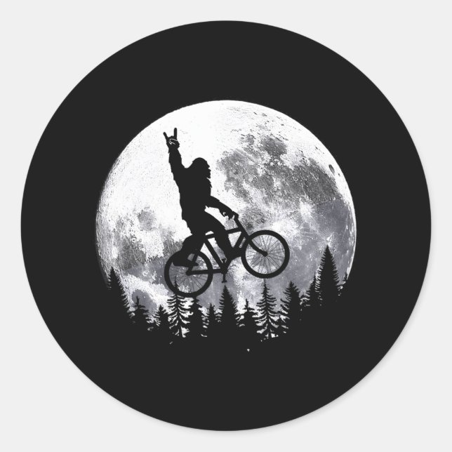 Adesivo Redondo Bicicleta Montanheira de Pé Grande em Moon Cycling (Frente)