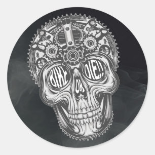 Adesivo Redondo Bicicleta ou Morra! Design de crânio