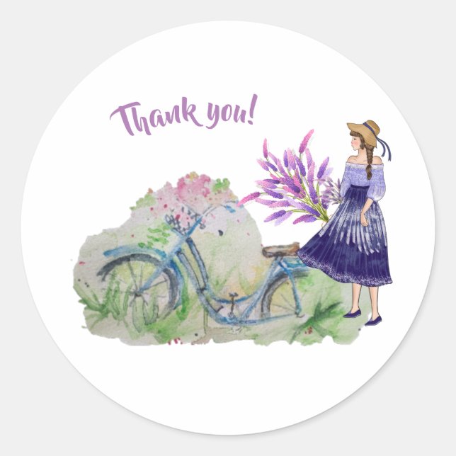 Adesivo Redondo Bicicleta para senhoras em primavera (Frente)