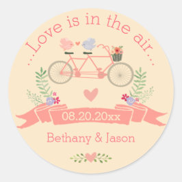 Adesivo Redondo Bicicleta Tandem, Aves e Banner Casamento