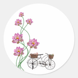 Adesivo Redondo Bicicleta Vintage com Clip-art Flores