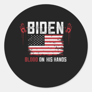 Adesivo Redondo Biden Blood Em Suas Mãos