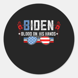 Adesivo Redondo Biden Blood Em Suas Mãos