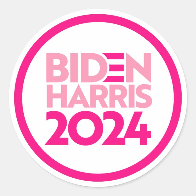 Adesivo Redondo Biden Harris 2024 a rosa (Frente)