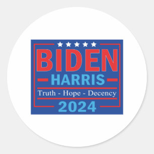 Adesivo Redondo Biden Harris 2024 Truth Hope Decency