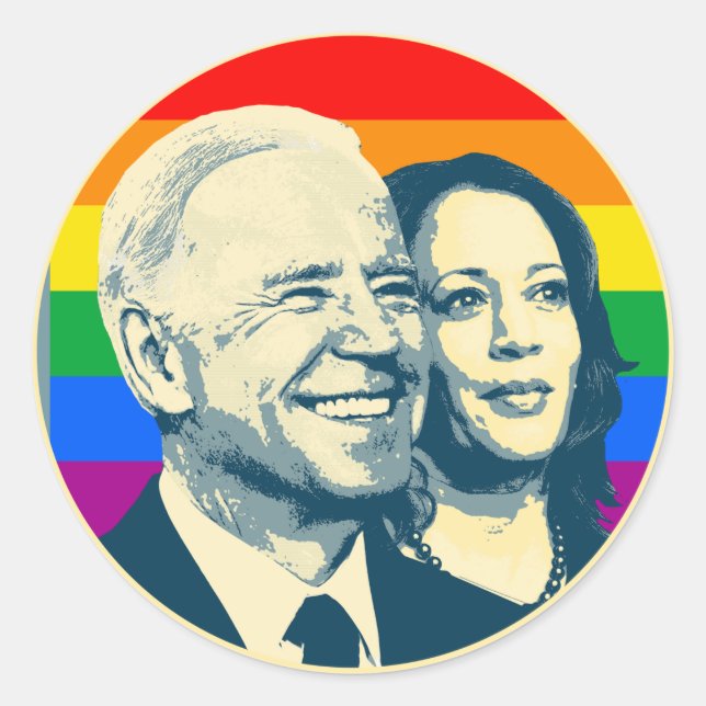 Adesivo Redondo Biden Harris Rainbow Pride (Frente)