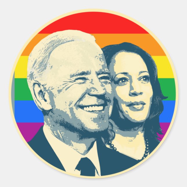 Adesivo Redondo Biden Harris Rainbow Pride (Frente)