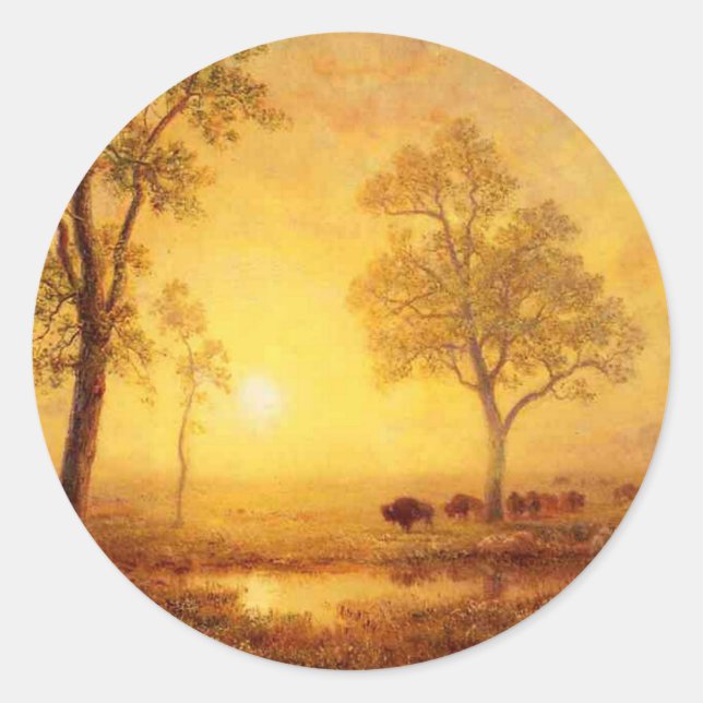 Adesivo Redondo Bierstadt Albert Sunset na Montanha (Frente)