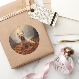 Adesivo Redondo Biewer Terrier no outono deixa cair inspiração