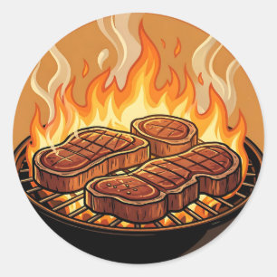 Adesivo Redondo Bifes Grelhados Chamas Churrasco
