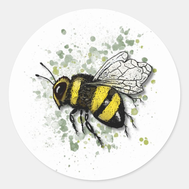 Adesivo Redondo Big Beautiful Bumble BEE, Digital Drawing (Frente)