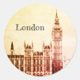 Adesivo Redondo Big Ben Clock & London, Westminster / vintage UK