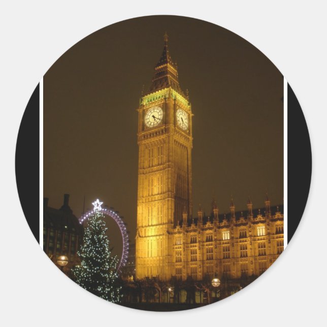 Adesivo Redondo Big Ben Toca Boa Noite (Frente)