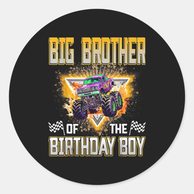 Adesivo Redondo Big Brother Of The Birthday Boy Monster Truck Birt (Frente)