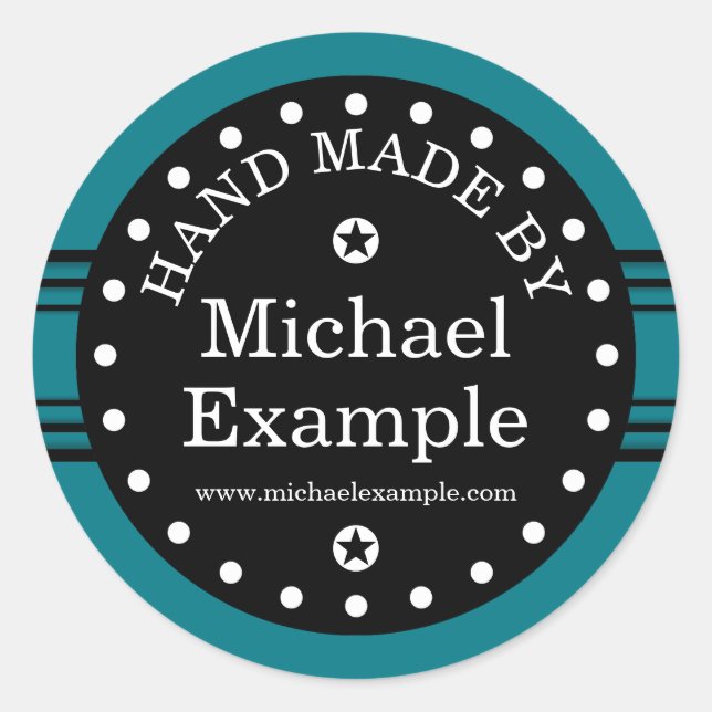 Adesivo Redondo Big Dot & Stripes preto + seu dorso. & ideias (Frente)