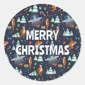 Adesivo Redondo Big Foot, Aliens e Reindeer Sci-Fi Natal