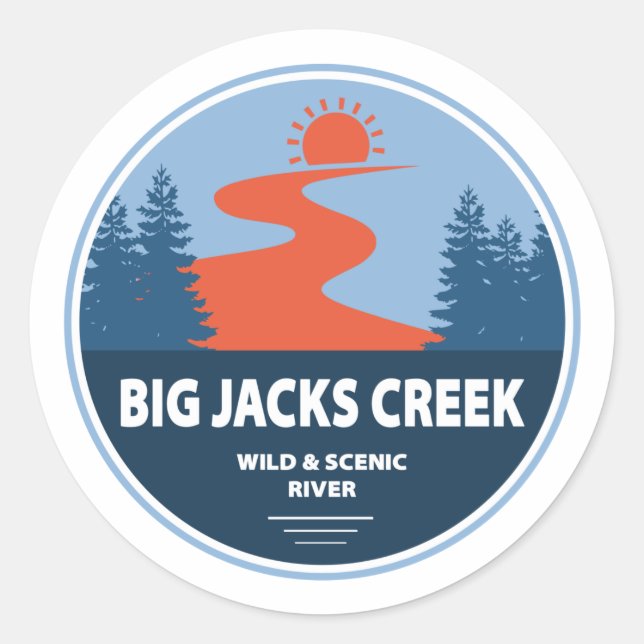 Adesivo Redondo Big Jacks Creek Wild E Scenic River Idaho (Frente)
