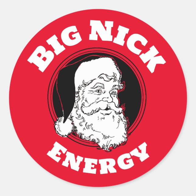 Adesivo Redondo Big Nick Energy Engraçado Papai Noel (Frente)