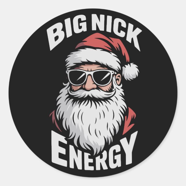 Adesivo Redondo Big Nick Energy Funny Santa Sunglasses Christmas  (Frente)