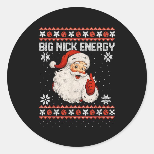 Adesivo Redondo Big Nick Energy Santa Xmas Ugly Christmas Sweater  (Frente)