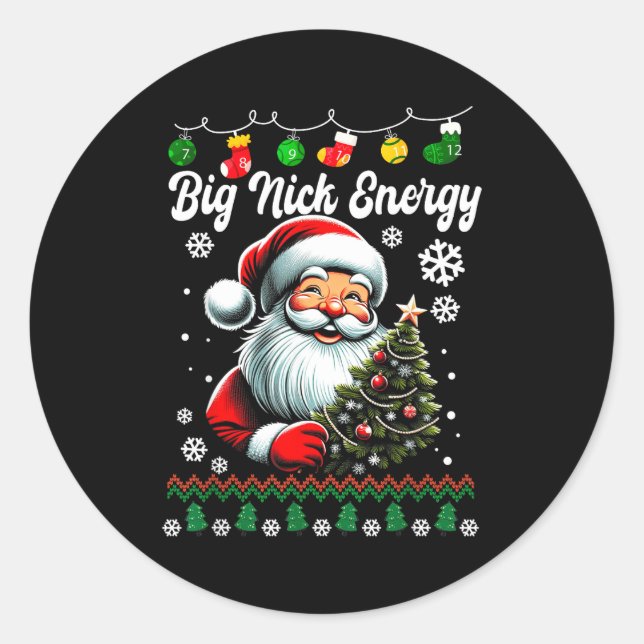 Adesivo Redondo Big Nick Energy Santa Xmas Ugly Christmas Sweater  (Frente)