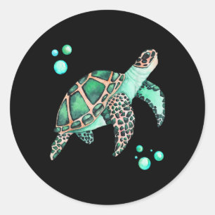 Adesivo Redondo Big Sea Turtle Watercolor - Desenho de Cores de Ág