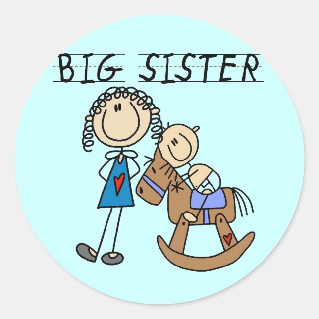 Adesivo Redondo Big Sister Baby Brother T-shirts e presentes (Frente)