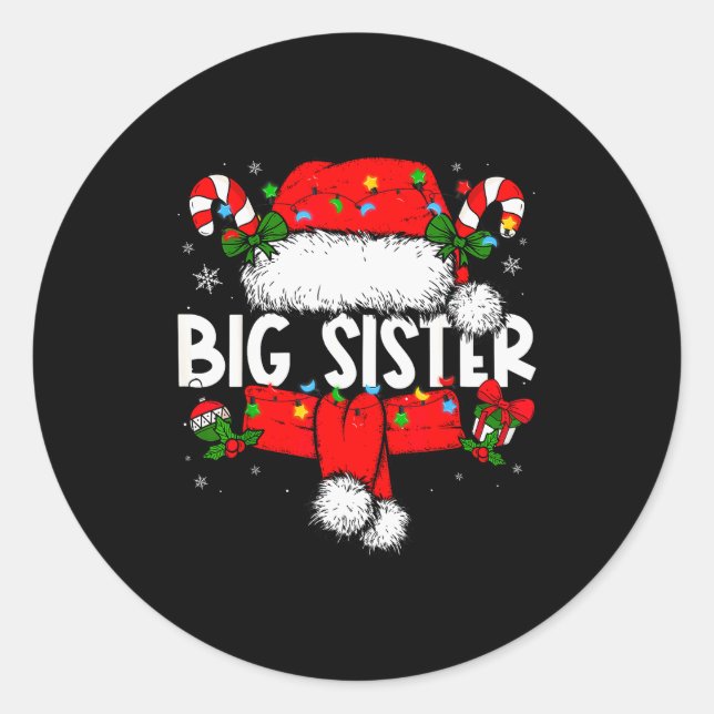 Adesivo Redondo Big Sister Christmas Pajama Santa Claus Family Mat (Frente)