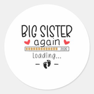 Adesivo Redondo Big Sister Novamente 2026 Baby 3 Pregnancy Anúncio