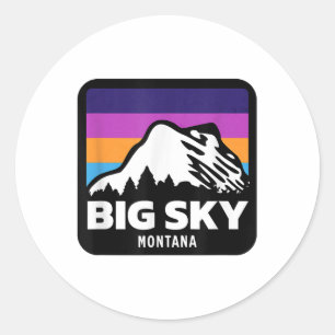 Adesivo Redondo Big Sky Montana esquiando Snowboard Family Ski T-s