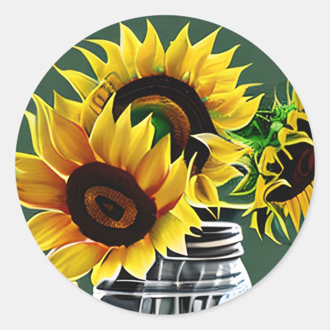 Adesivo Redondo Big Sunflower em Glass Mason Jar Art (Frente)