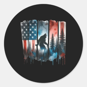 Adesivo Redondo Bigfoot American Flag Sasquatch Patriotic 4th Of J