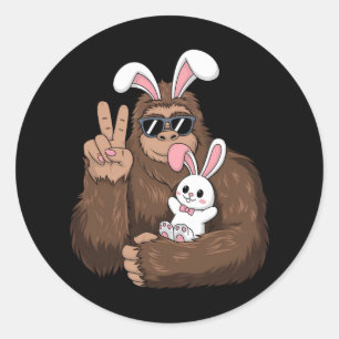 Adesivo Redondo Bigfoot Bunny Rabbit Engraçado Páscoa Dia Sasquatc