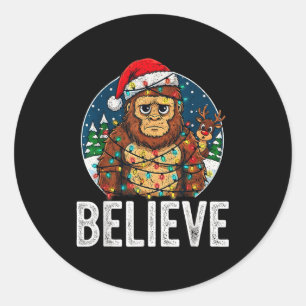 Adesivo Redondo Bigfoot engraçado Acredite no Natal Sasquatch Papa