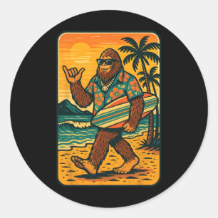 Adesivo Redondo Bigfoot engraçado Aloha havaiano surf tropical pra