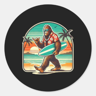 Adesivo Redondo Bigfoot engraçado Aloha havaiano surfando praia tr
