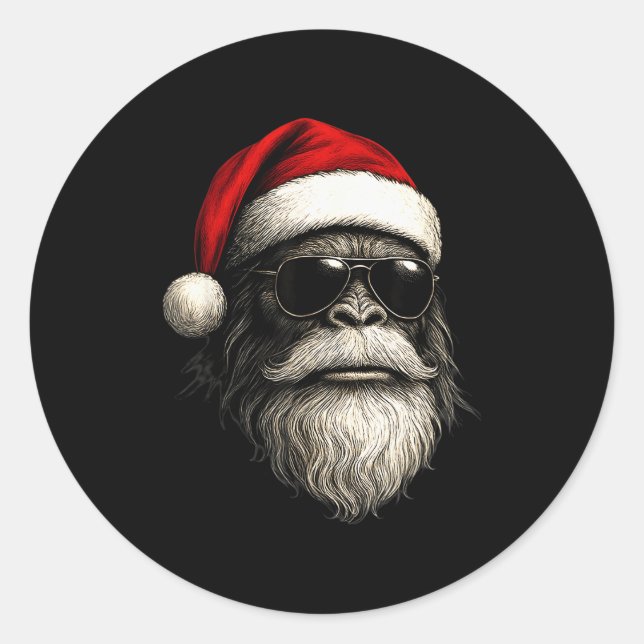 Adesivo Redondo Bigfoot Face Sungles Santa Christmas Funny Xmas Sa (Frente)