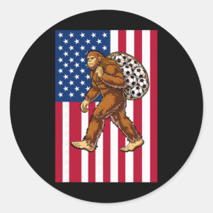 Adesivo Redondo Bigfoot Futebol Bandeira EUA Engraçado Patriótico 
