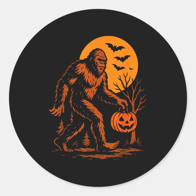 Adesivo Redondo Bigfoot Halloween Sasquatch Jack O Lantern  (Frente)