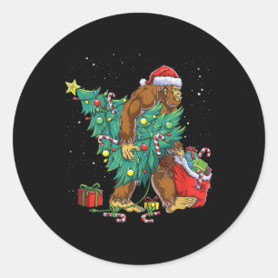 Adesivo Redondo Bigfoot Papai noel Árvore de Natal Luz Engraçada X
