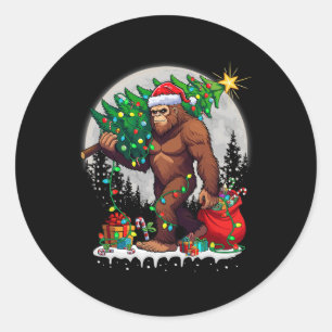 Adesivo Redondo Bigfoot Papai noel Árvore de Natal Luz Engraçada X