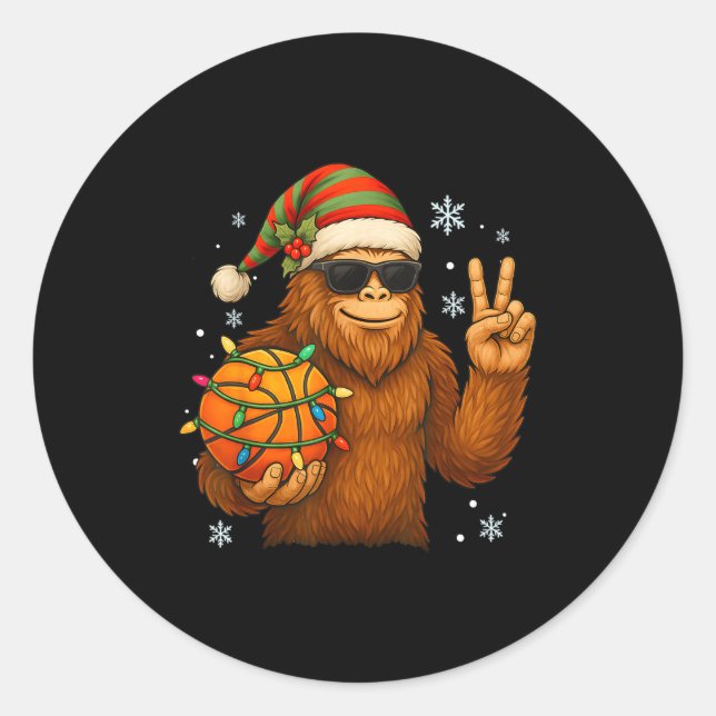Adesivo Redondo Bigfoot Santa Basketball Christmas  (Frente)