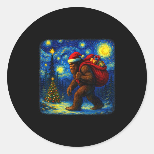 Adesivo Redondo Bigfoot Santa Christmas Starry Night Sasquatch Van (Frente)