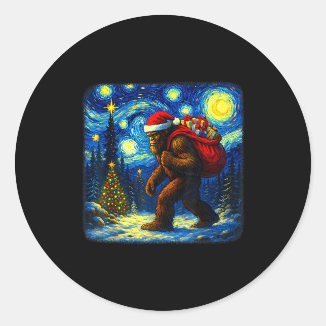 Adesivo Redondo Bigfoot Santa Christmas Starry Night Sasquatch Van (Frente)