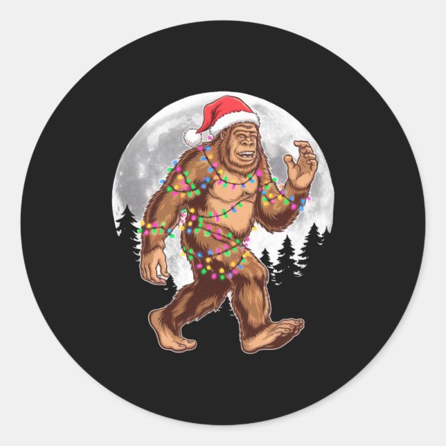 Adesivo Redondo Bigfoot Santa Christmas Tree Lights Xmas Sasquatch (Frente)
