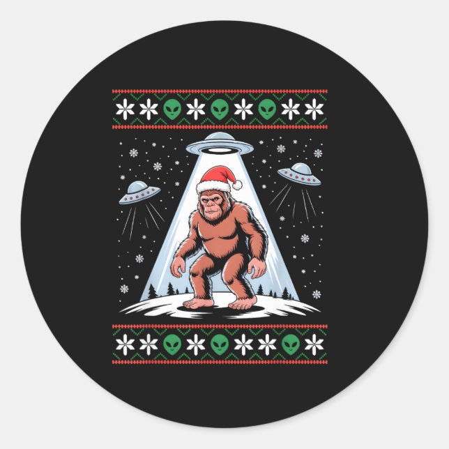 Adesivo Redondo Bigfoot Santa Ufo Alien Funny Ugly Christmas Sweat (Frente)